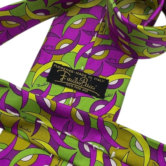 EMILIO PUCCI Purple/Green Geometric Silk LUXURY Lightweight Tie ITALY - Picture 3 of 4